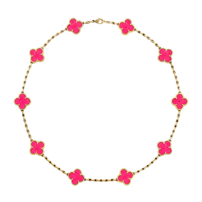 [ELAN LUXE]CLOVER 10 MOTIFS PINK ENAMEL NECKLACE