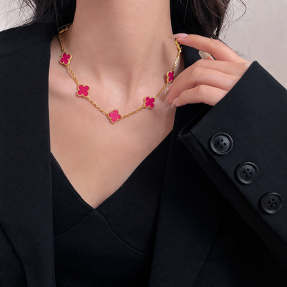 [ELAN LUXE]CLOVER 10 MOTIFS PINK ENAMEL NECKLACE