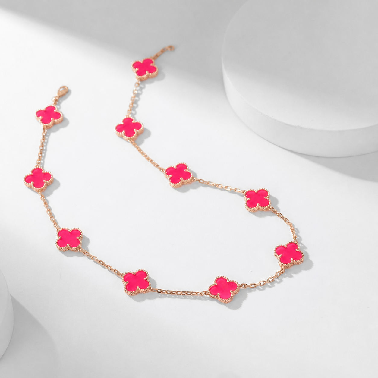 [ELAN LUXE]CLOVER 10 MOTIFS PINK ENAMEL NECKLACE