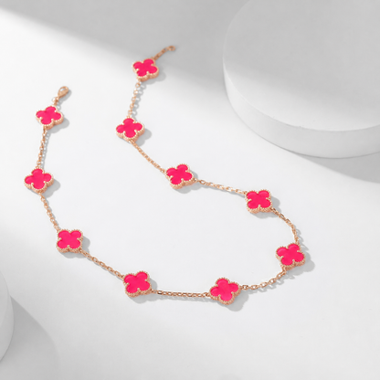 [ELAN LUXE]CLOVER 10 MOTIFS PINK ENAMEL NECKLACE