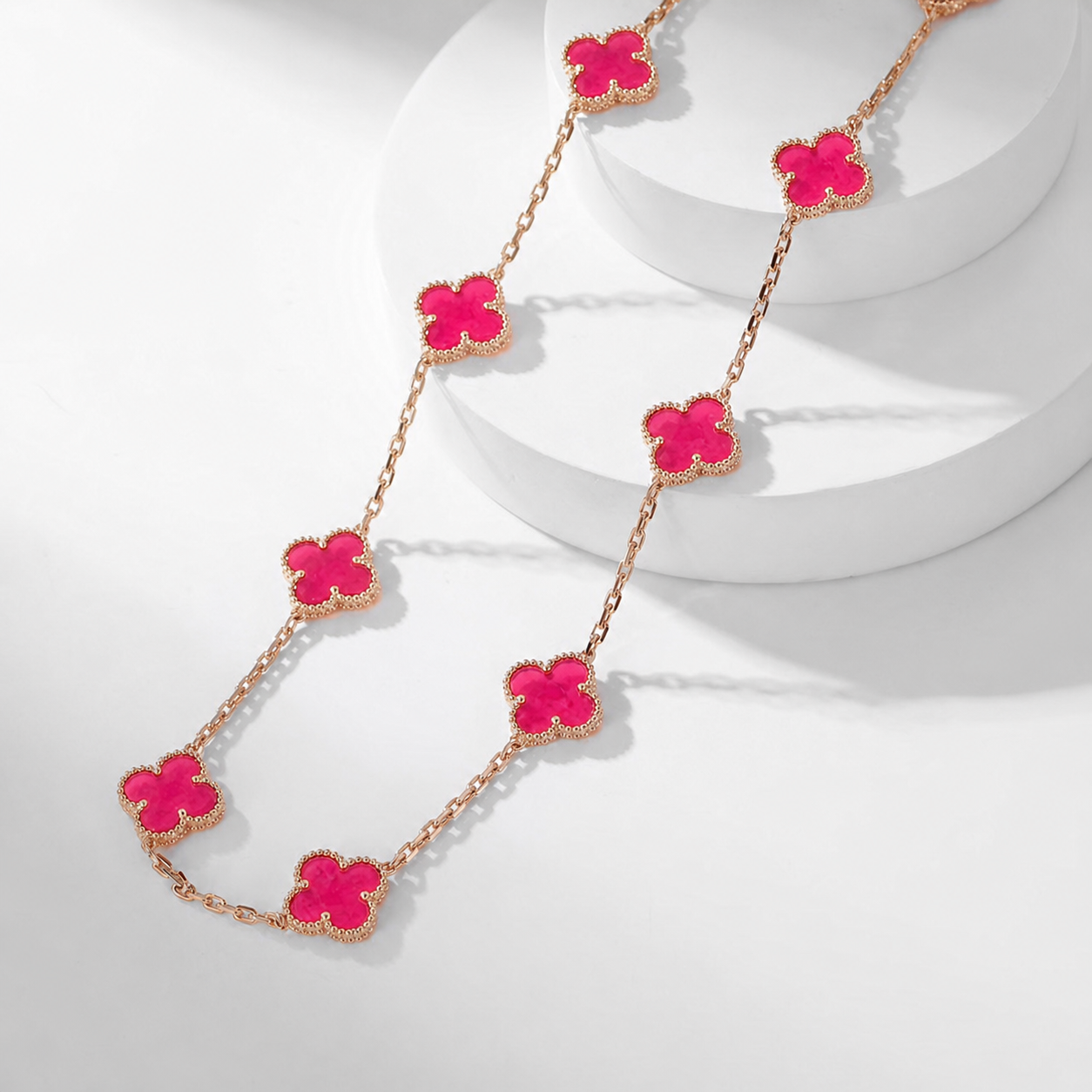 [ELAN LUXE]CLOVER 10 MOTIFS PINK ENAMEL NECKLACE