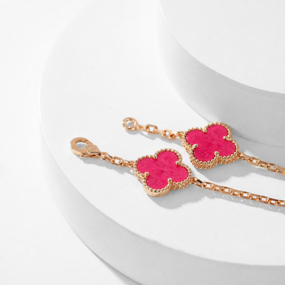 [ELAN LUXE]CLOVER 10 MOTIFS PINK ENAMEL NECKLACE
