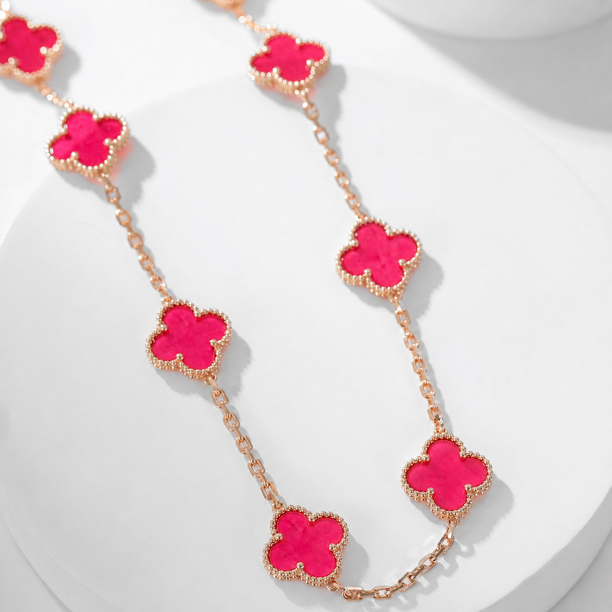 [ELAN LUXE]CLOVER 10 MOTIFS PINK ENAMEL NECKLACE