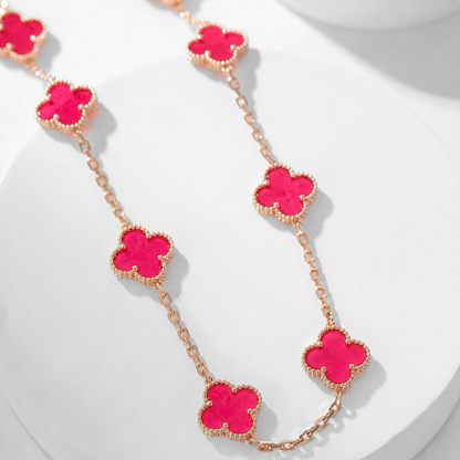[ELAN LUXE]CLOVER 10 MOTIFS PINK ENAMEL NECKLACE