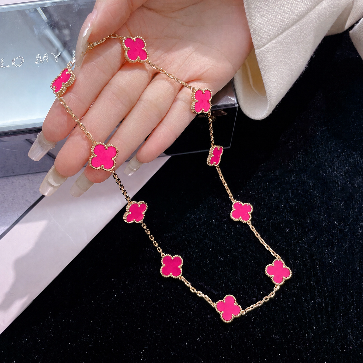 [ELAN LUXE]CLOVER 10 MOTIFS PINK ENAMEL NECKLACE