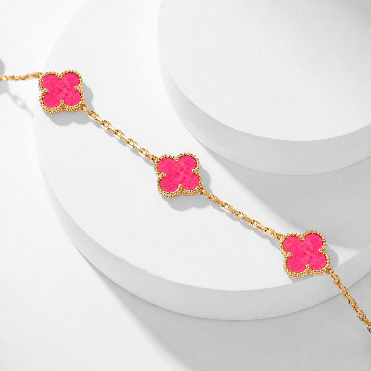 [ELAN LUXE]CLOVER 10 MOTIFS PINK ENAMEL NECKLACE