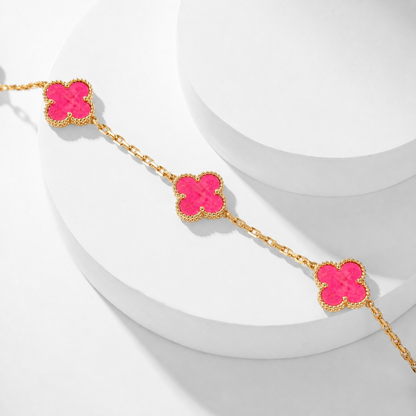 [ELAN LUXE]CLOVER 10 MOTIFS PINK ENAMEL NECKLACE