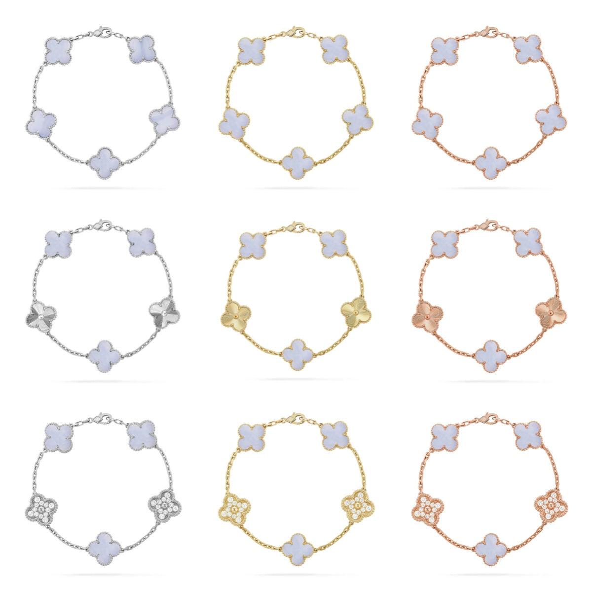[ELAN LUXE] CLOVER 5 MOTIF PURPLE CHALCEDONY BRACELET COLLECTION