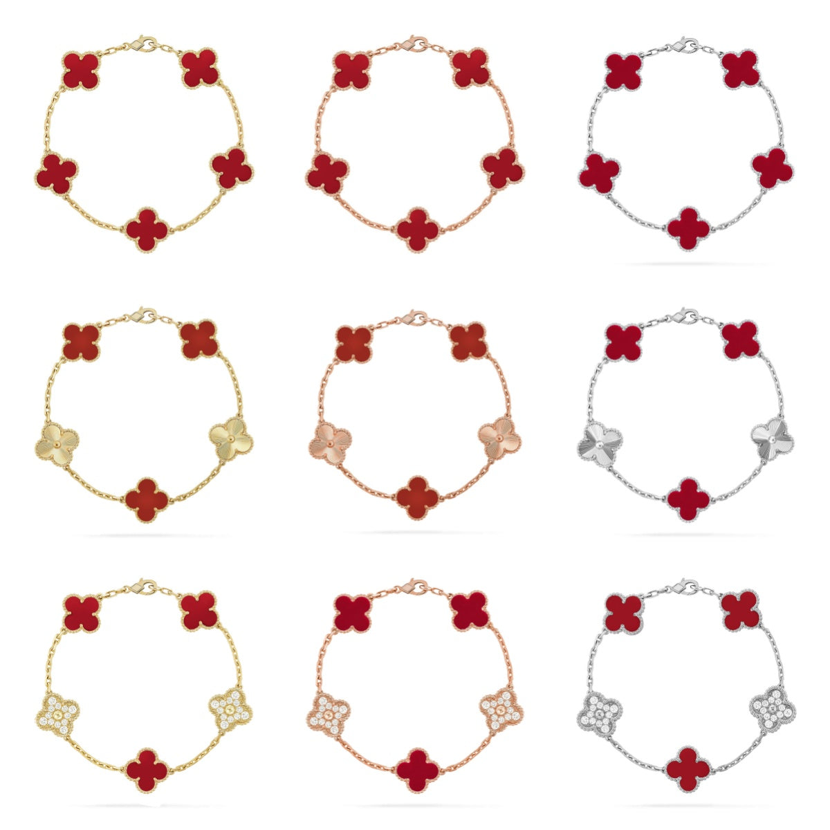 [ELAN LUXE] CLOVER 5 MOTIF RED CORNELIAN BRACELET COLLECTION