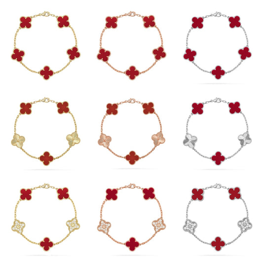 [ELAN LUXE] CLOVER 5 MOTIF RED CORNELIAN BRACELET COLLECTION