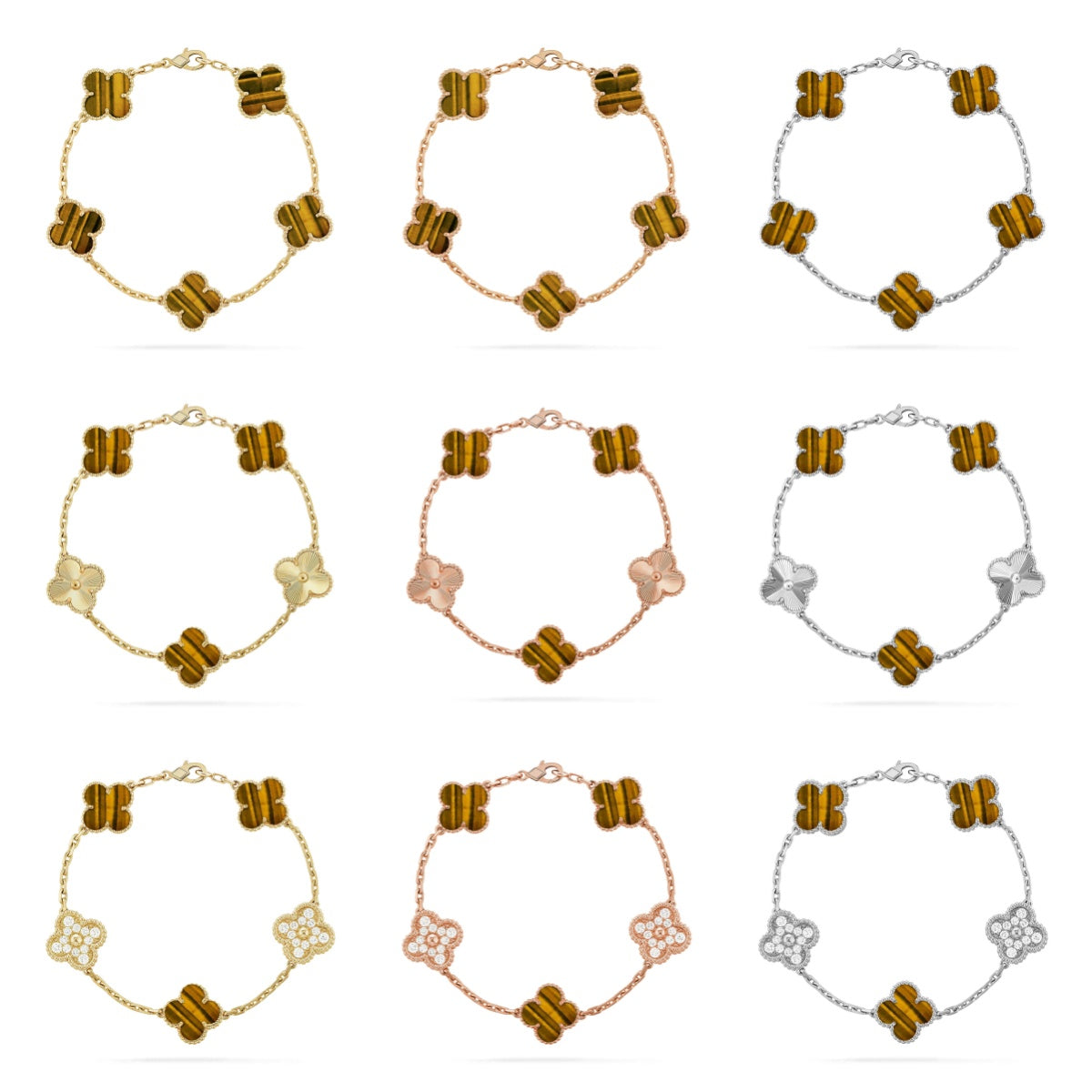 [ELAN LUXE] CLOVER 5 MOTIFS TIGER EYE BRACELET COLLECTION