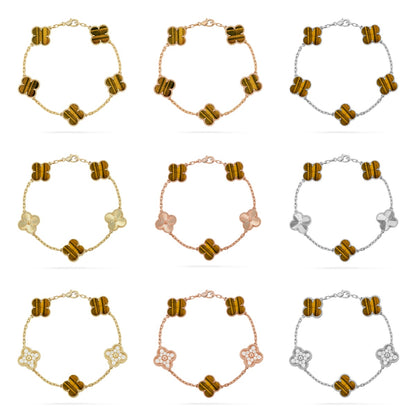 [ELAN LUXE] CLOVER 5 MOTIFS TIGER EYE BRACELET COLLECTION