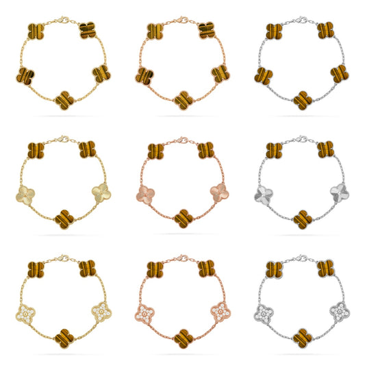 [ELAN LUXE] CLOVER 5 MOTIFS TIGER EYE BRACELET COLLECTION
