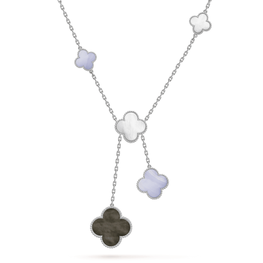 [ELAN LUXE]CLOVER MOP CHALCEDONY NECKLACE SILVER 6 MOTIF