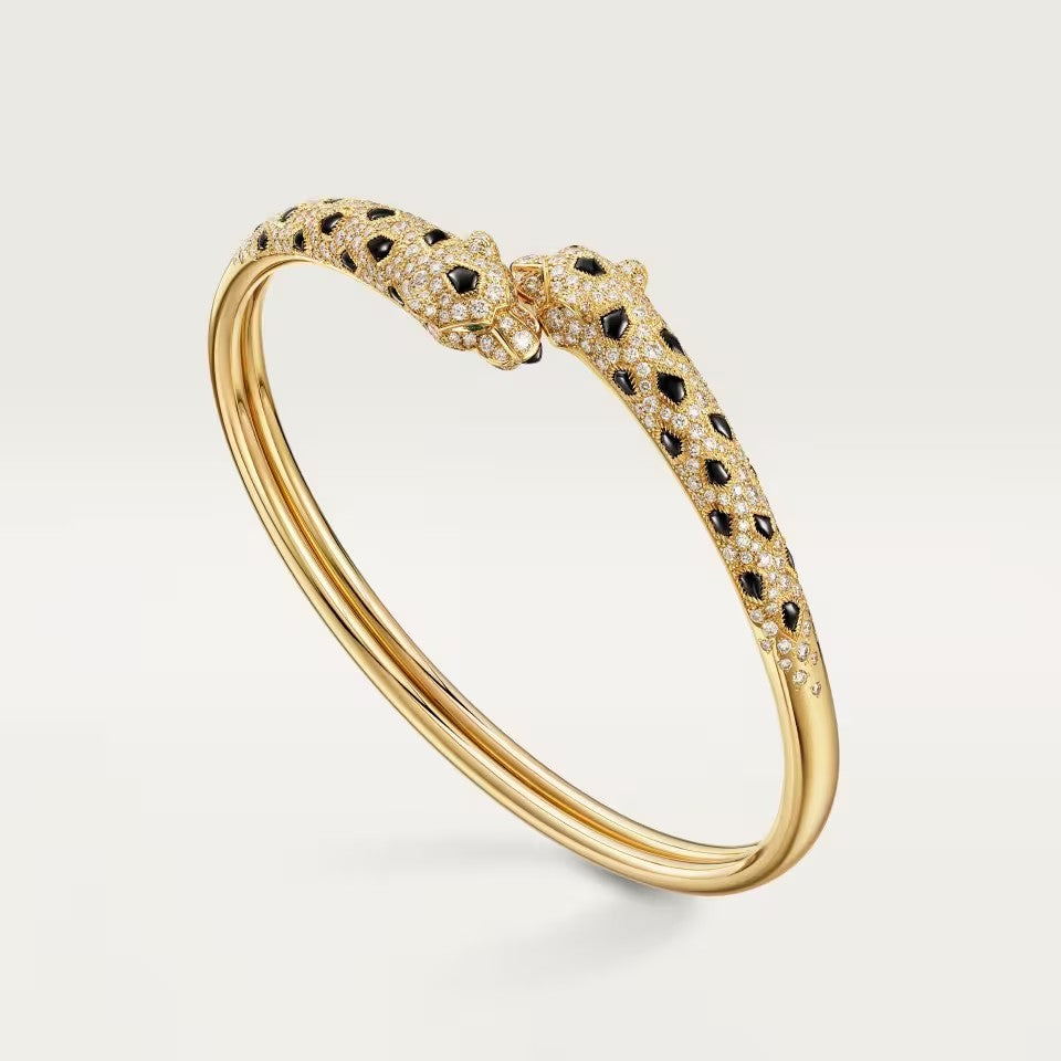 [ELAN LUXE]PANTHERE DOUBLE HEADED HALF DIAMOND OPEN BRACELET