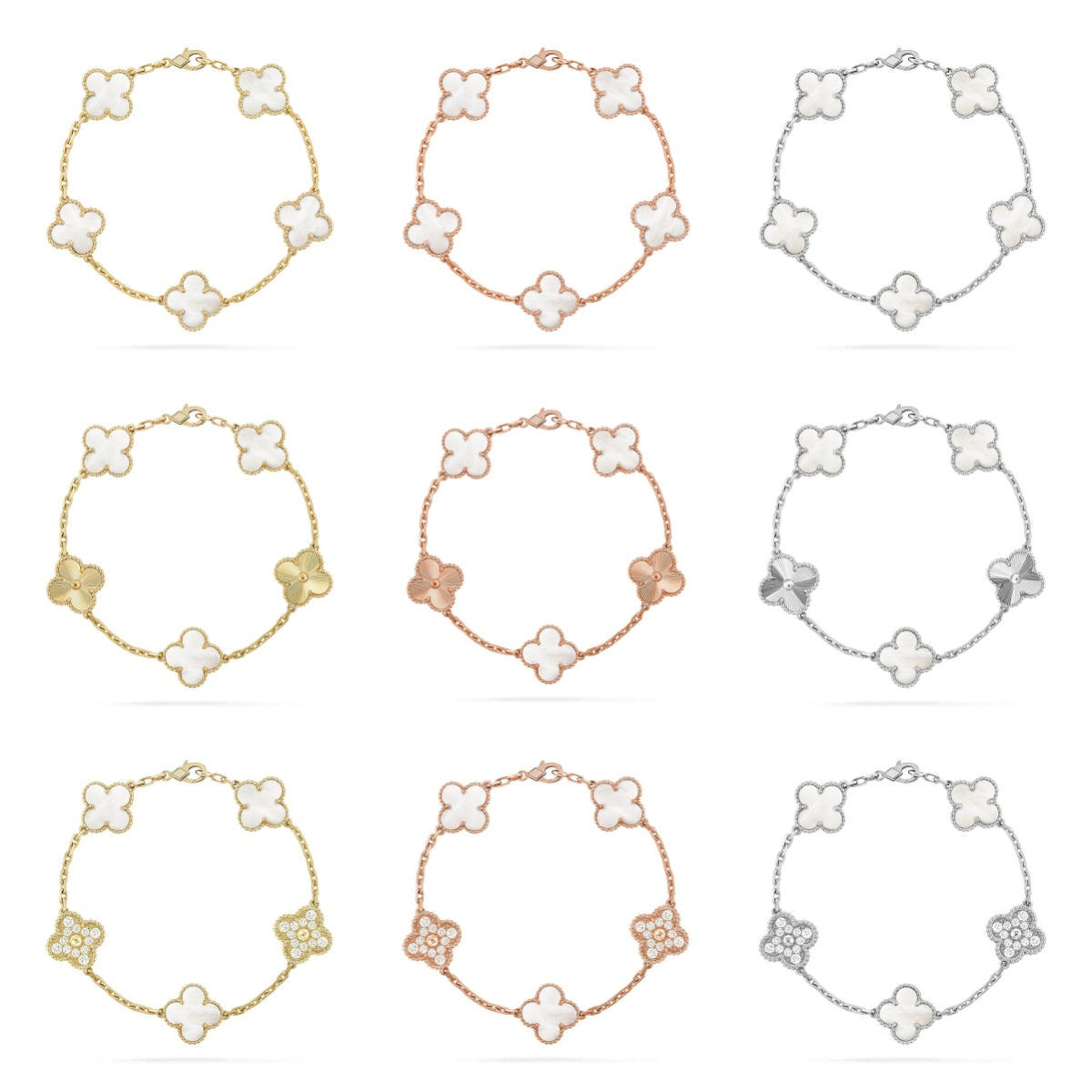 [ELAN LUXE]CLOVER WHITE PEARL MOP 5 MOTIF BRACELET COLLECTION