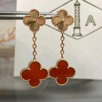 [ELAN LUXE]CLOVER 2 MOTIF  LASER CARNELIAN EARRINGS