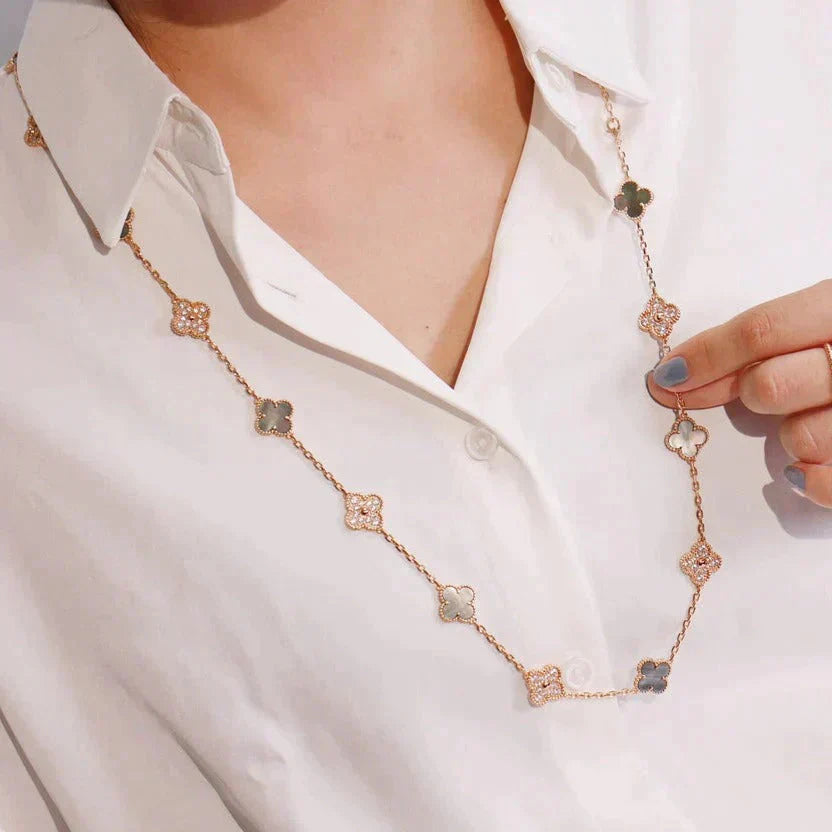 [ELAN LUXE]CLOVER 20 MOTIFS DARK MOP DIAMOND  NECKLACE