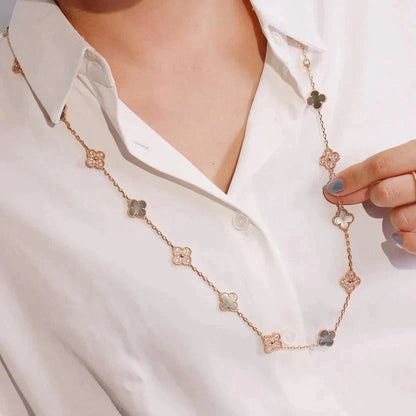 [ELAN LUXE]CLOVER 20 MOTIFS DARK MOP DIAMOND  NECKLACE