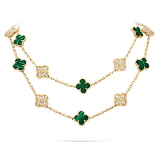 [ELAN LUXE]CLOVER 20 MOTIFS MALACHITE DIAMOND NECKLACE