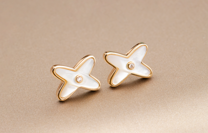 [ELAN LUXE]JEUX DE WHITE MOP PINK GOLD DIAMOND EARRINGS