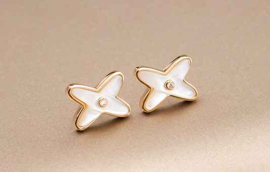 [ELAN LUXE]JEUX DE WHITE MOP PINK GOLD DIAMOND EARRINGS