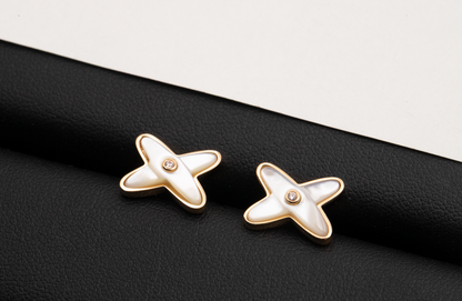 [ELAN LUXE]JEUX DE WHITE MOP ROSE GOLD DIAMOND EARRINGS