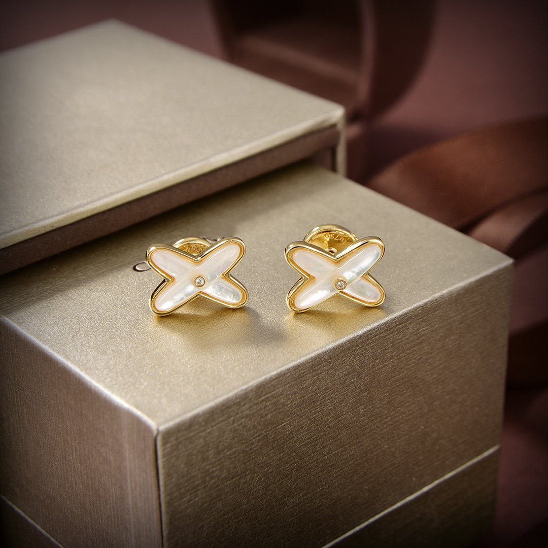 [ELAN LUXE]JEUX DE WHITE MOP GOLD DIAMOND EARRINGS
