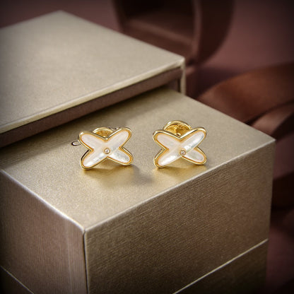 [ELAN LUXE]JEUX DE WHITE MOP GOLD DIAMOND EARRINGS