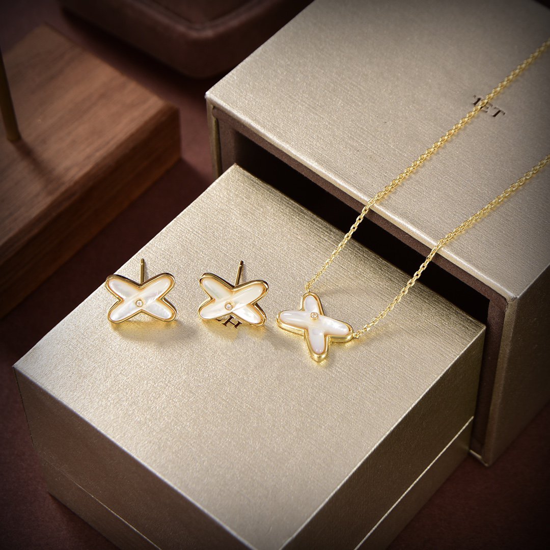 [ELAN LUXE]JEUX DE WHITE MOP GOLD DIAMOND EARRINGS