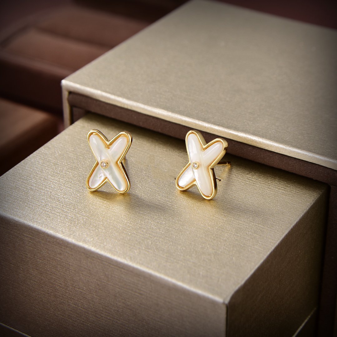 [ELAN LUXE]JEUX DE WHITE MOP GOLD DIAMOND EARRINGS