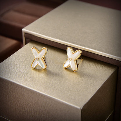 [ELAN LUXE]JEUX DE WHITE MOP GOLD DIAMOND EARRINGS
