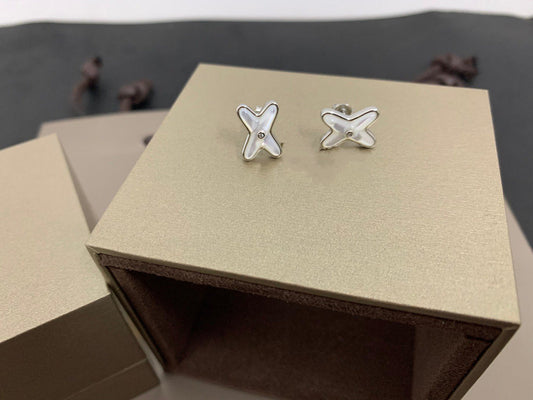 [ELAN LUXE]JEUX DE WHITE MOP SILVER DIAMOND EARRINGS