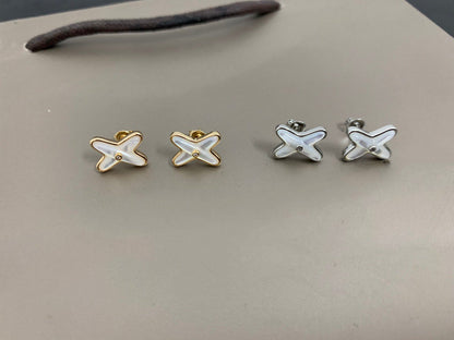 [ELAN LUXE]JEUX DE WHITE MOP SILVER DIAMOND EARRINGS