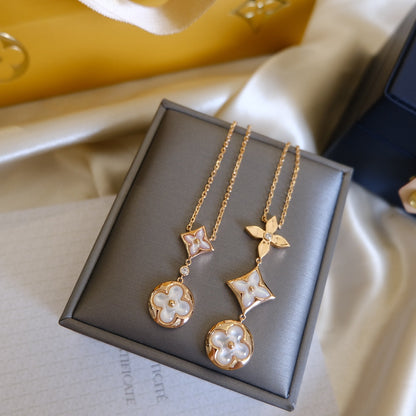 [ELAN LUXE]COLOR BLOSSOM LARIAT NECKLACE PINK GOLD WHITE MOTHER PEARL AND DIAMOND