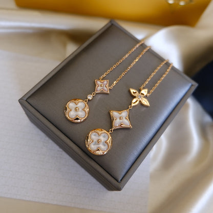 [ELAN LUXE]COLOR BLOSSOM LARIAT NECKLACE PINK GOLD WHITE MOTHER PEARL AND DIAMOND