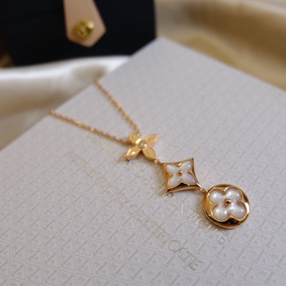 [ELAN LUXE]COLOR BLOSSOM LARIAT NECKLACE PINK GOLD WHITE MOTHER PEARL AND DIAMOND