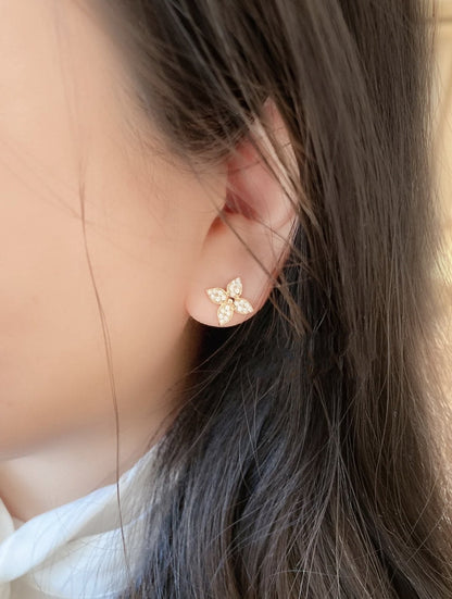 [ELAN LUXE]STAR BLOSSOM STUD EARRINGS PINK GOLD DIAMONDS
