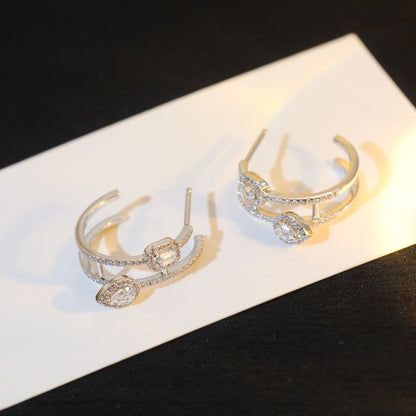 [ELAN LUXE]CREOLES MY TWIN 2 RANGS SILVER DIAMOND EARRINGS