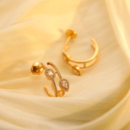 [ELAN LUXE]CREOLES MY TWIN 2 RANGS SILVER DIAMOND EARRINGS