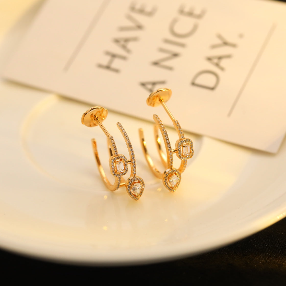 [ELAN LUXE]CREOLES MY TWIN 2 RANGS SILVER DIAMOND EARRINGS