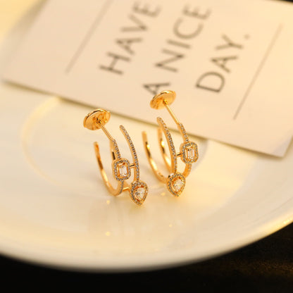 [ELAN LUXE]CREOLES MY TWIN 2 RANGS SILVER DIAMOND EARRINGS