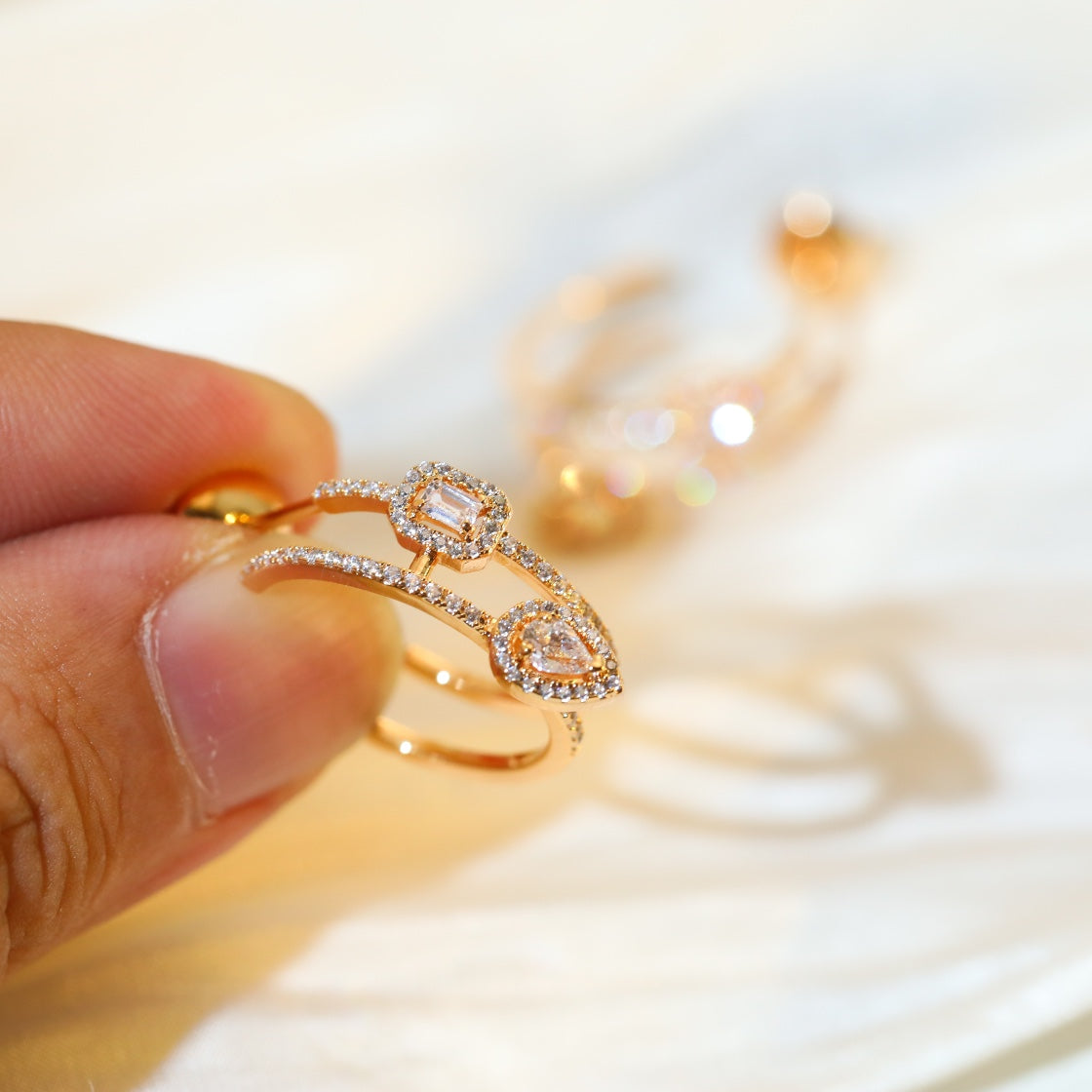 [ELAN LUXE]CREOLES MY TWIN 2 RANGS SILVER DIAMOND EARRINGS