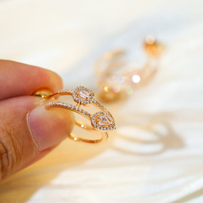 [ELAN LUXE]CREOLES MY TWIN 2 RANGS SILVER DIAMOND EARRINGS