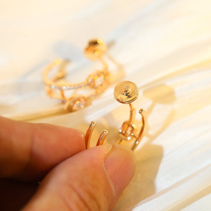 [ELAN LUXE]CREOLES MY TWIN 2 RANGS SILVER DIAMOND EARRINGS