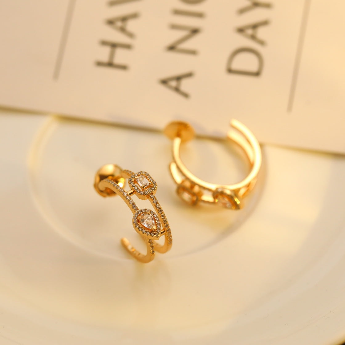 [ELAN LUXE]CREOLES MY TWIN 2 RANGS SILVER DIAMOND EARRINGS