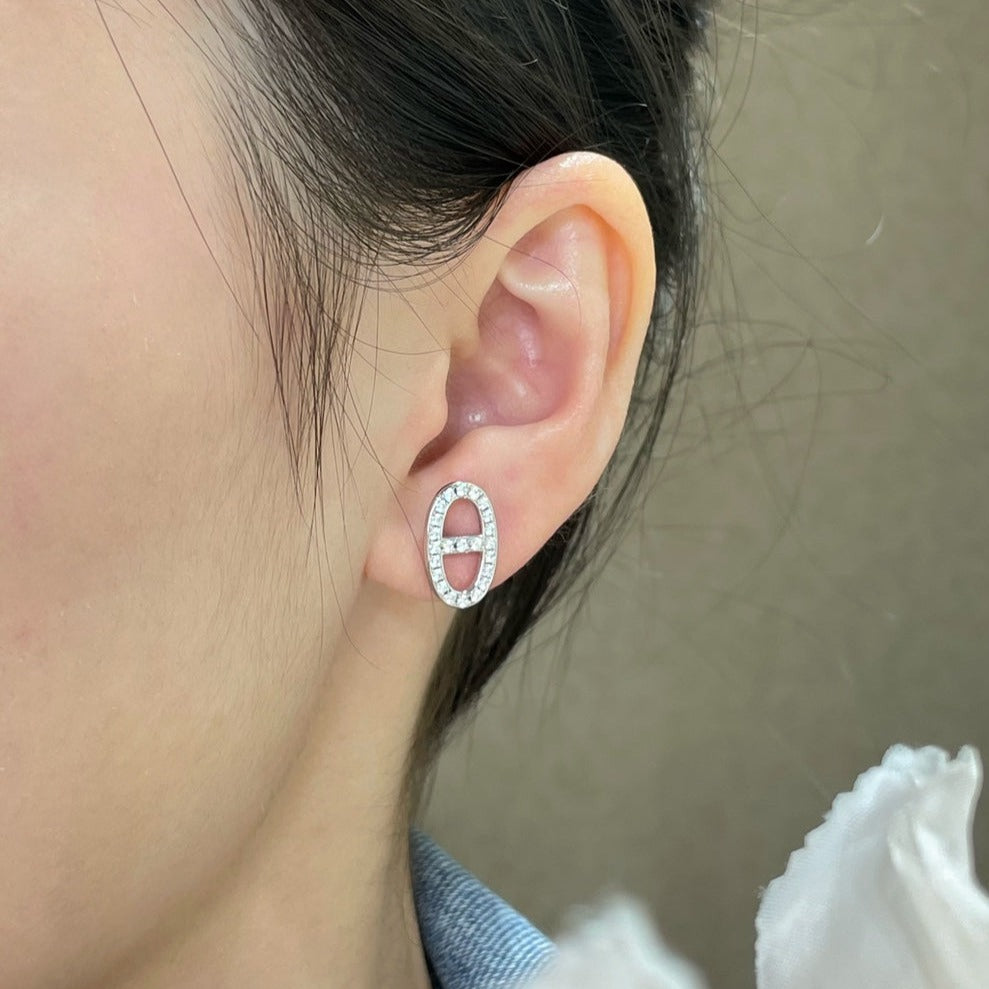 [ELAN LUXE]HM FULL DIAMOND PIG NOSE STUD EARRINGS