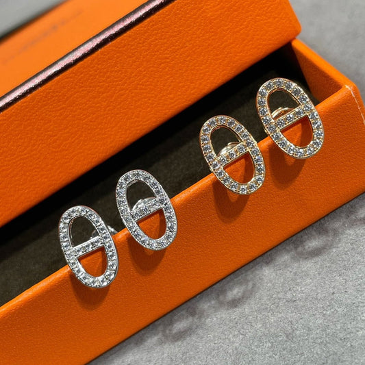 [ELAN LUXE]HM FULL DIAMOND PIG NOSE STUD EARRINGS