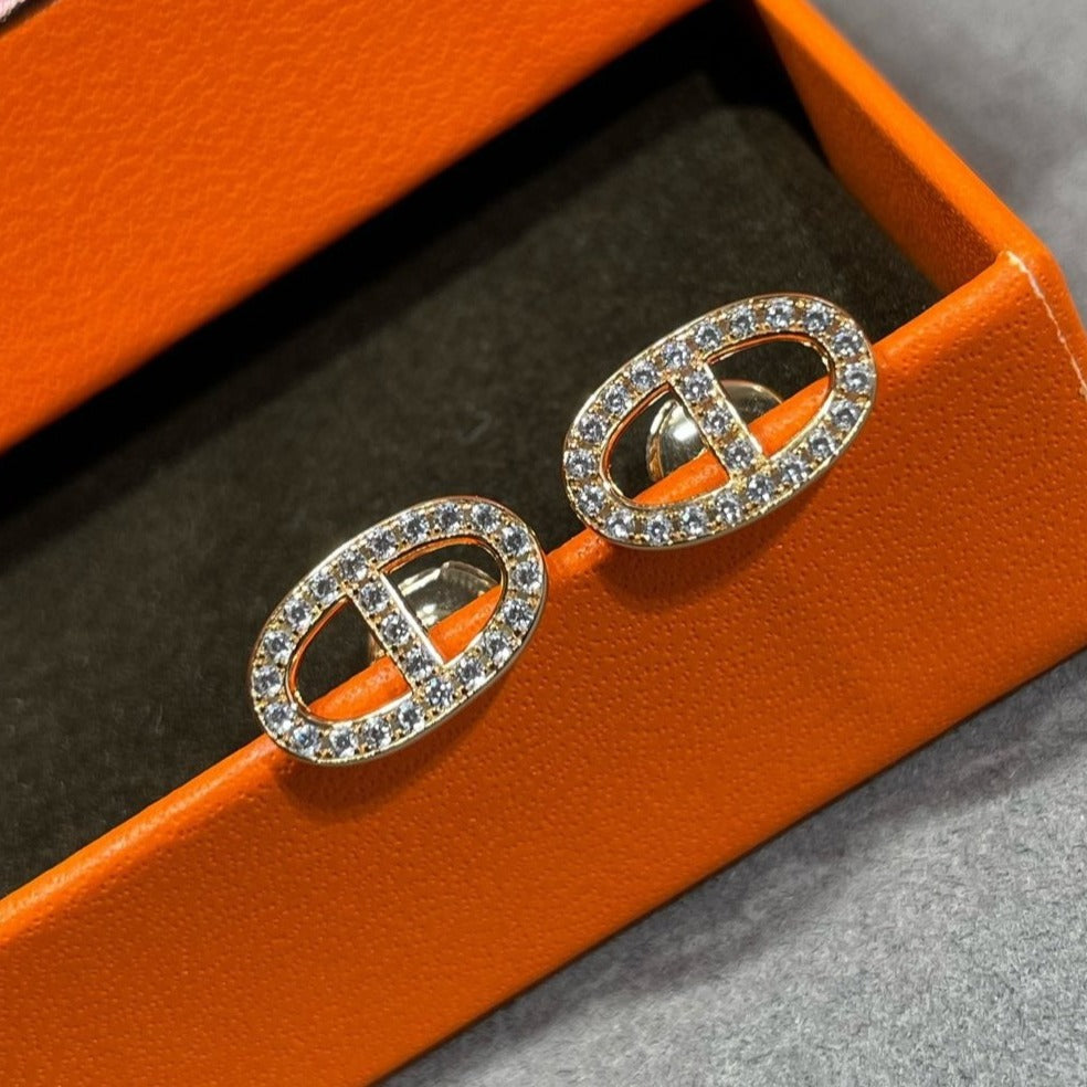 [ELAN LUXE]HM FULL DIAMOND PIG NOSE STUD EARRINGS