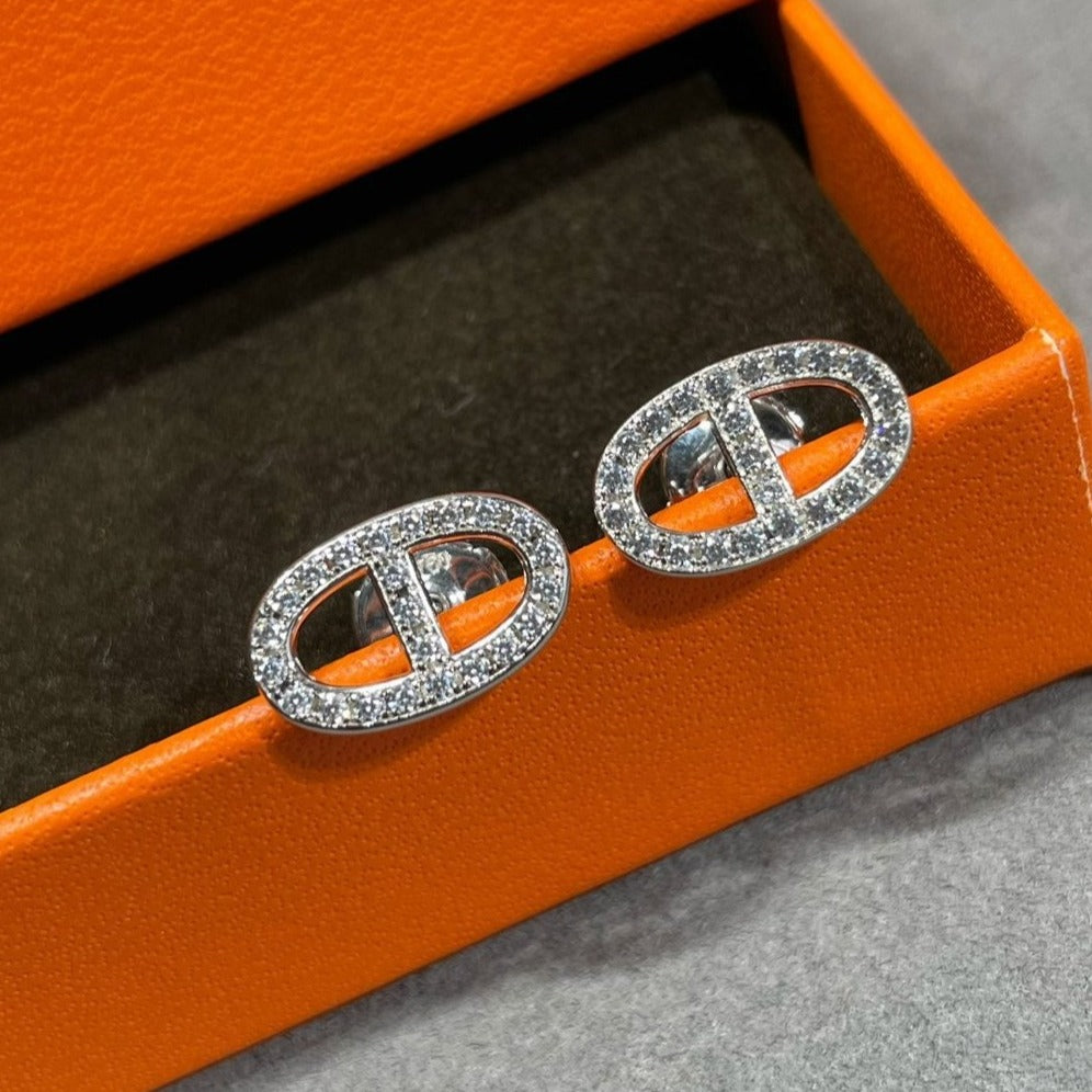 [ELAN LUXE]HM FULL DIAMOND PIG NOSE STUD EARRINGS